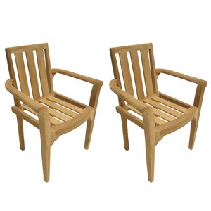 Fun - ensemble de 2 fauteuils de jardin empilables en bois teck