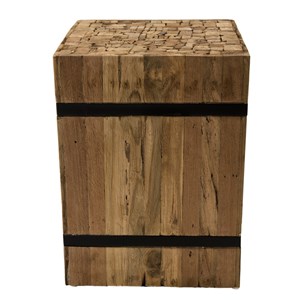 Sam - table d'appoint carrée 34x34cm bois teck recyclé cerclée noir