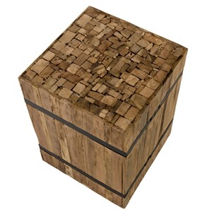 Sam - table d'appoint carrée 34x34cm bois teck recyclé cerclée noir