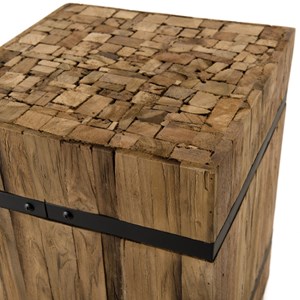 Sam - table d'appoint carrée 34x34cm bois teck recyclé cerclée noir
