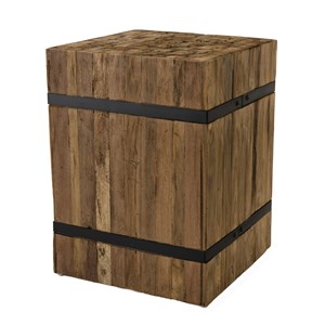 Sam - table d'appoint carrée 34x34cm bois teck recyclé cerclée noir