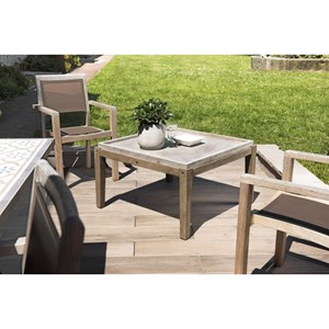 Hector - table basse de jardin béton 83x83 cm pieds en bois acacia
