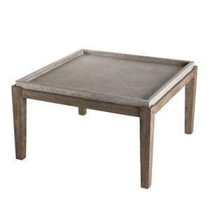 Hector - table basse de jardin béton 83x83 cm pieds en bois acacia