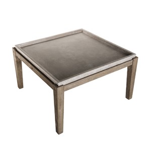 Hector - table basse de jardin béton 83x83 cm pieds en bois acacia