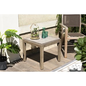 Hector - table d'appoint de jardin béton 53x53 cm et pieds bois acacia