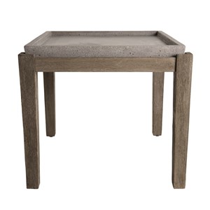Hector - table d'appoint de jardin béton 53x53 cm et pieds bois acacia