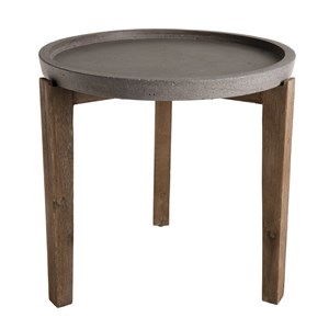 Hector - table d'appoint de jardin béton diam 50 cm pieds bois acacia