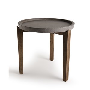 Hector - table d'appoint de jardin béton diam 50 cm pieds bois acacia