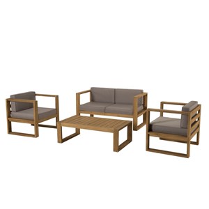 Kim - salon de jardin bois teck canapé 2p. 2 fauteuils et table basse