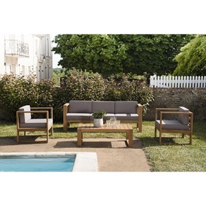 Kim - salon de jardin bois teck avec canapé 3p. 2 fauteuils et 1 table basse