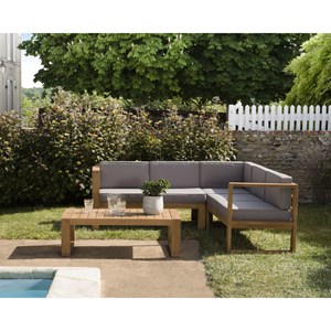 Kim - salon de jardin bois teck canapé d'angle 5p. Et table basse rect