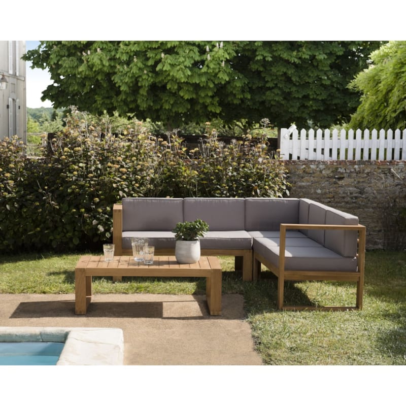 Kim - salon de jardin bois teck canapé d'angle 5p. Et table basse rect