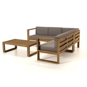 Kim - salon de jardin bois teck canapé d'angle 5p. Et table basse rect