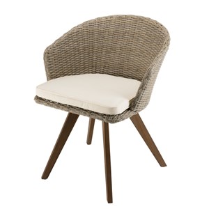 Vick - chaise de jardin en rotin en bois acacia et coussin blanc