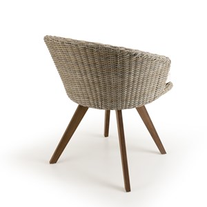 Vick - chaise de jardin en rotin en bois acacia et coussin blanc