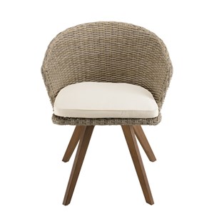 Vick - chaise de jardin en rotin en bois acacia et coussin blanc