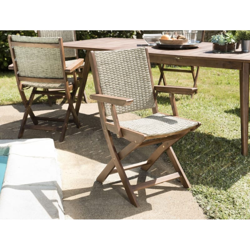 Vick - ensemble de 2 fauteuils de jardin pliants bois acacia et rotin