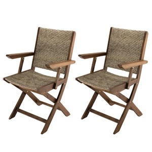 Vick - ensemble de 2 fauteuils de jardin pliants bois acacia et rotin