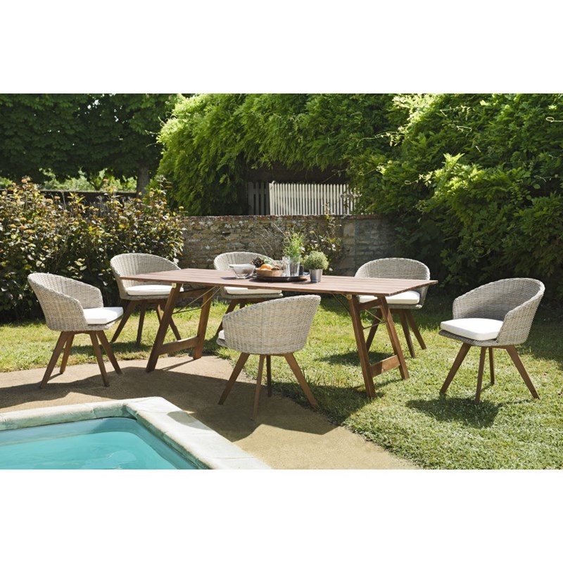 MACABANE Table de jardin et chaises en acacia 6/8 personnes