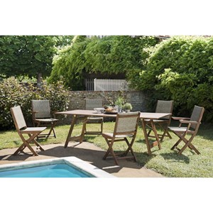 Vick - ensemble de jardin bois d'acacia, table + 4 chaises 2 fauteuils