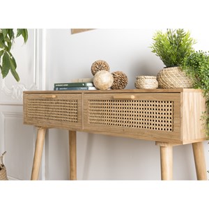 Rodrigo - console couleur naturelle 2 tiroirs bois cannage