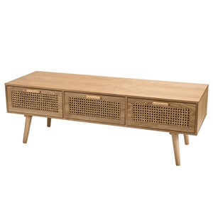 Rodrigo - meuble tv couleur naturelle 3 tiroirs bois cannage