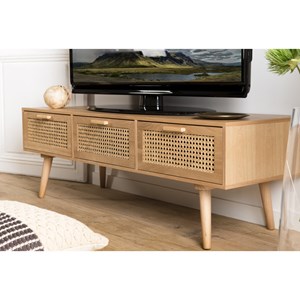 Rodrigo - meuble tv couleur naturelle 3 tiroirs bois cannage