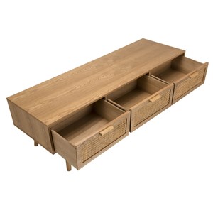 Rodrigo - meuble tv couleur naturelle 3 tiroirs bois cannage
