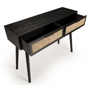 Angelo - console noire bois 2 tiroirs cannage