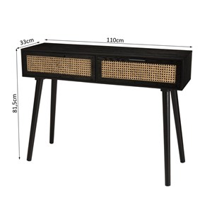Angelo - console noire bois 2 tiroirs cannage