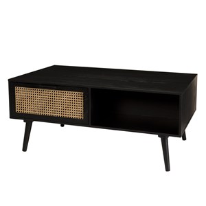 Angelo - table basse noire bois 2 tiroirs cannage 1 niche