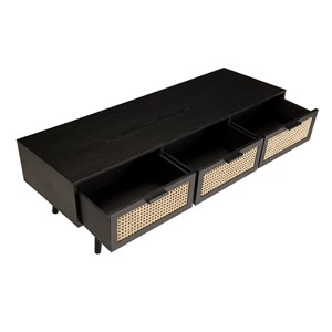 Angelo - meuble tv bois noir 3 tiroirs cannage