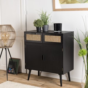 Angelo - buffet bois noir 2 tiroirs cannage 2 portes