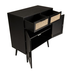 Angelo - buffet bois noir 2 tiroirs cannage 2 portes