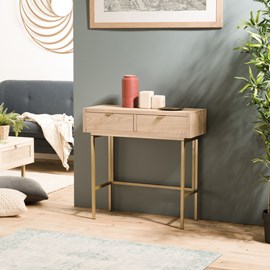 Aline - console bois 2 tiroirs pieds métal doré