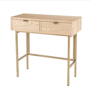 Aline - console bois 2 tiroirs pieds métal doré