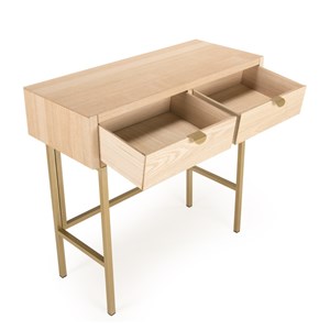 Aline - console bois 2 tiroirs pieds métal doré