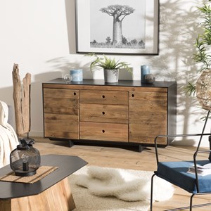 Dandy - buffet 2 portes 3 tiroirs bois pin recyclé naturel et noir