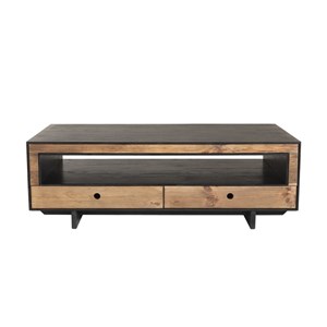 Dandy - table basse 4 tiroirs 1 niche bois pin recyclé naturel et noir