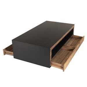 Dandy - table basse 4 tiroirs 1 niche bois pin recyclé naturel et noir