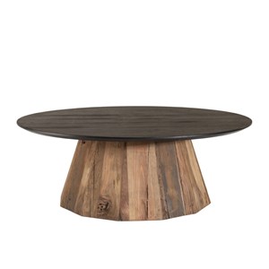 Dandy - table basse ronde 90x90cm bois pin recyclé plateau noir