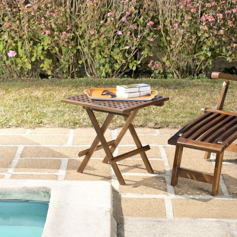 Maeva - table pique nique de jardin carrée 50x50cm bois teck huilé