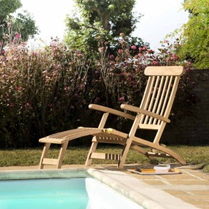 Fun - chaise longue de jardin en bois teck brut