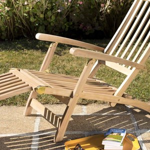 Fun - chaise longue de jardin en bois teck brut