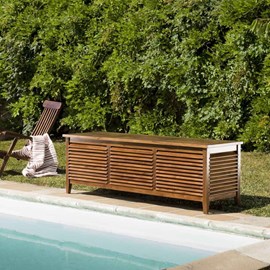 Maeva - coffre de jardin piscine en bois teck huilé 200x55cm