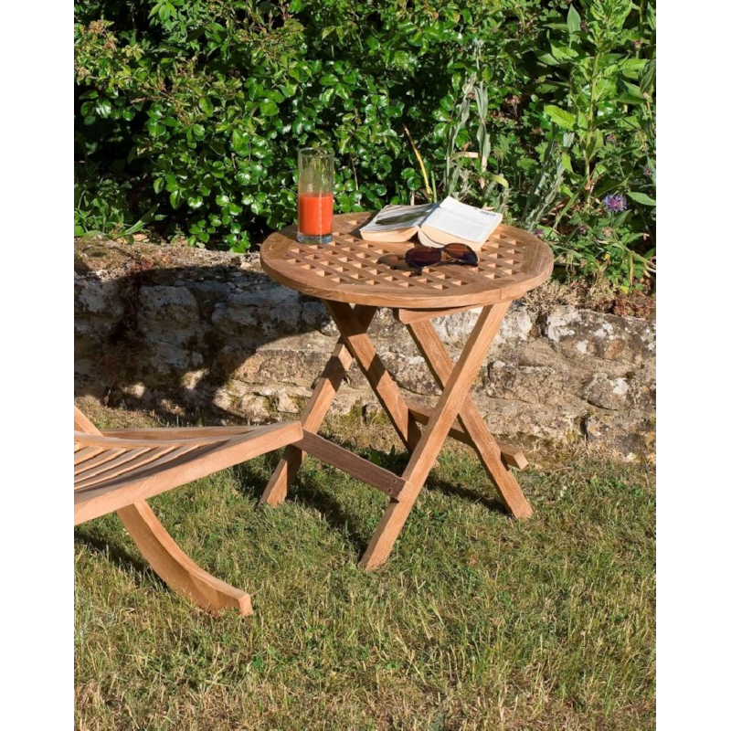 Macabane - Fun - table pique nique de jardin ronde 50x50cm en bois teck