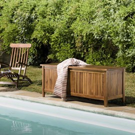 Maeva - coffre de jardin piscine en bois teck huilé 165x55cm