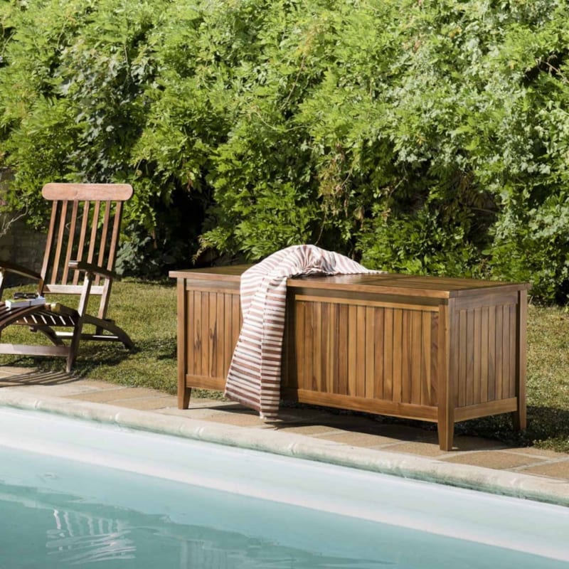 Macabane - Maeva - coffre de jardin piscine en bois teck huilé 165x55cm