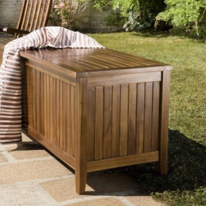 Maeva - coffre de jardin piscine en bois teck huilé 165x55cm