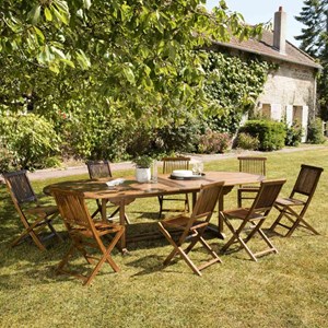 Maeva - ensemble de jardin bois teck huilé table ovale + 8 chaises